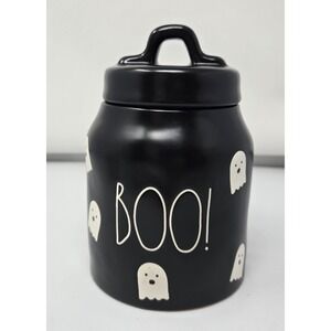 Rae Dunn "BOO" Ghosts‎ Black Canister Halloween Candy Treat Jar & Lid Scary